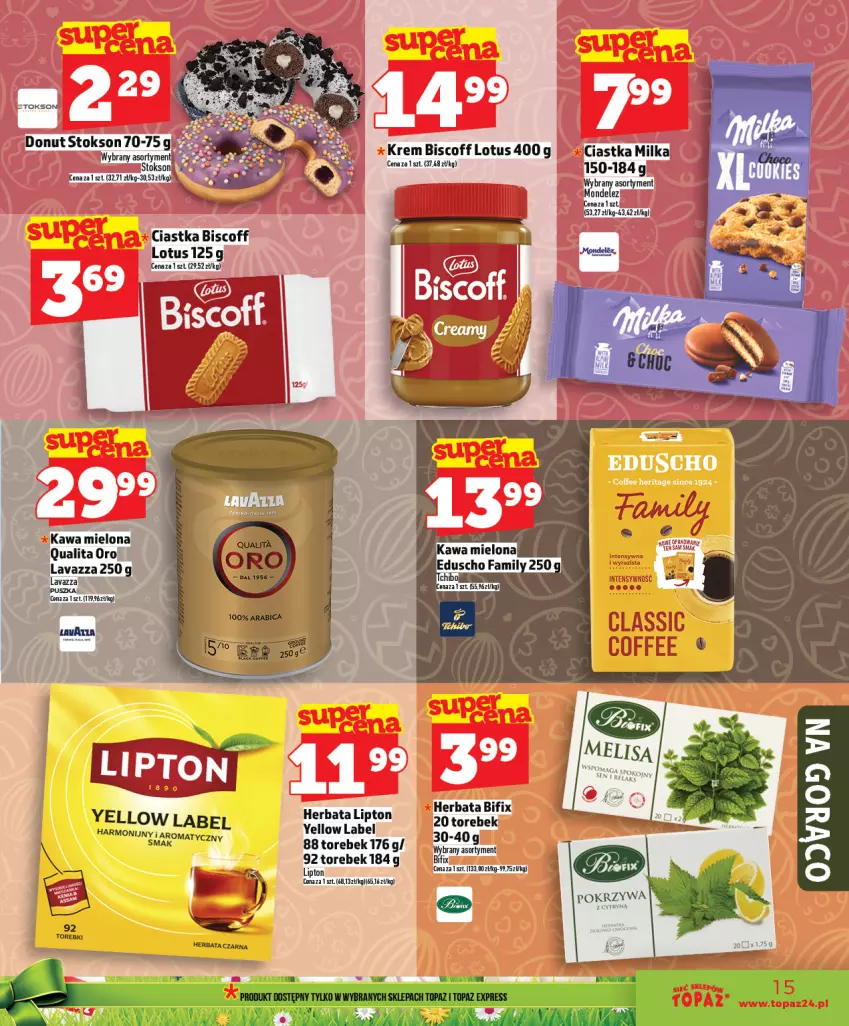 Gazetka promocyjna Topaz - Gazetka - ważna 26.03 do 01.04.2026 - strona 15 - produkty: Ciastka, Fa, Herbata, Kawa, Kawa mielona, Lavazza, Lipton