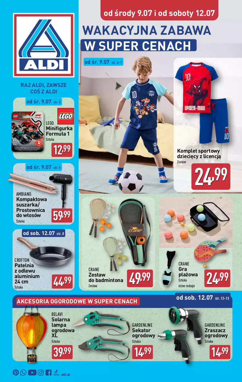 Gazetka promocyjna Aldi - Artykuły przemysłowe i tekstylia - ważna 09.07 do 12.07.2025 - strona 1 - produkty: Dzieci, Gra, Lampa, LEGO, Patelnia, Por, Prostownica do włosów, Sekator, Sport, Suszarka