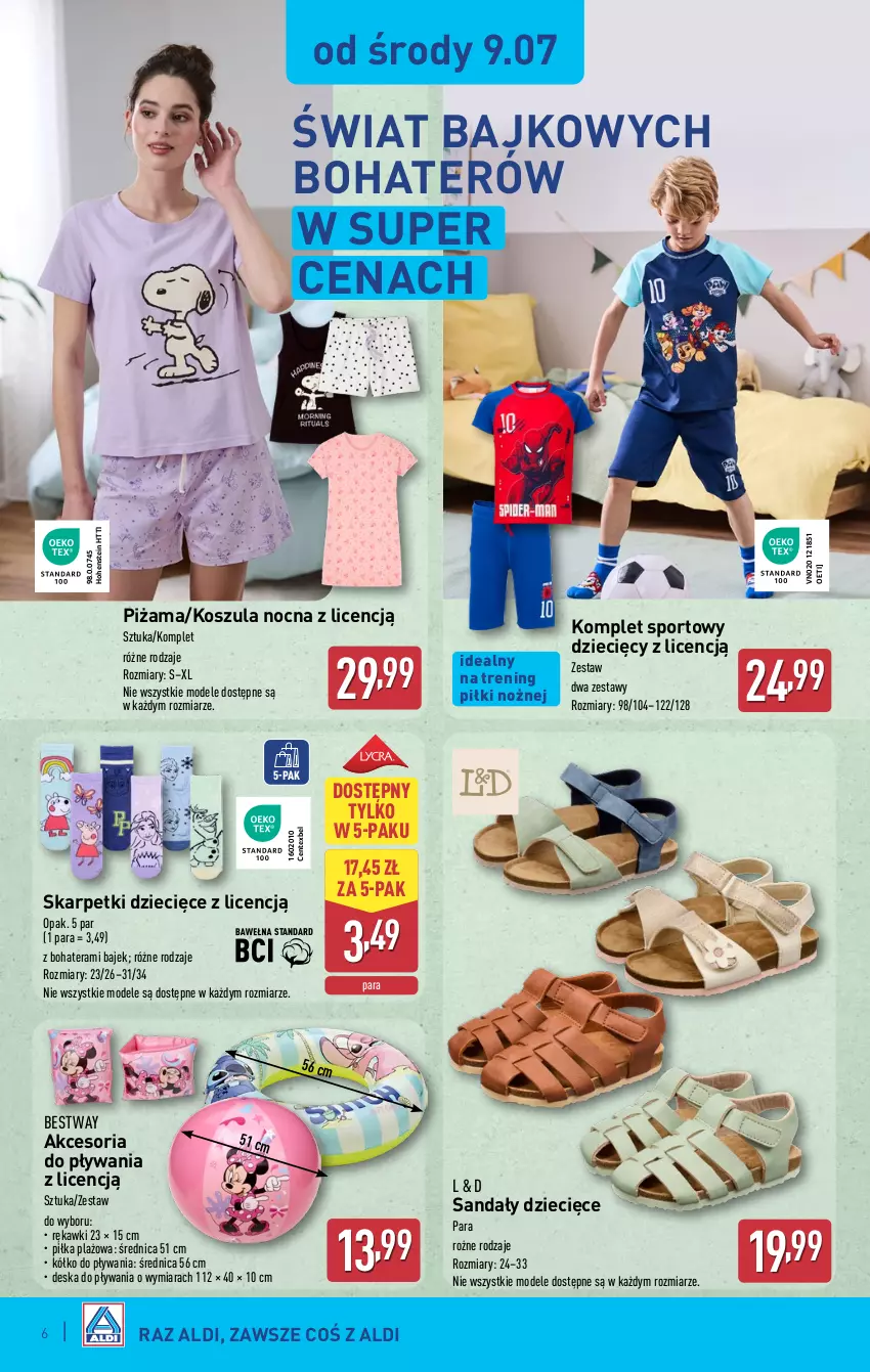 Gazetka promocyjna Aldi - Artykuły przemysłowe i tekstylia - ważna 09.07 do 12.07.2025 - strona 6 - produkty: Dzieci, Karp, Kosz, Koszula, Koszula nocna, Noż, Piżama, Por, Sandał, Skarpetki, Sport, Tera