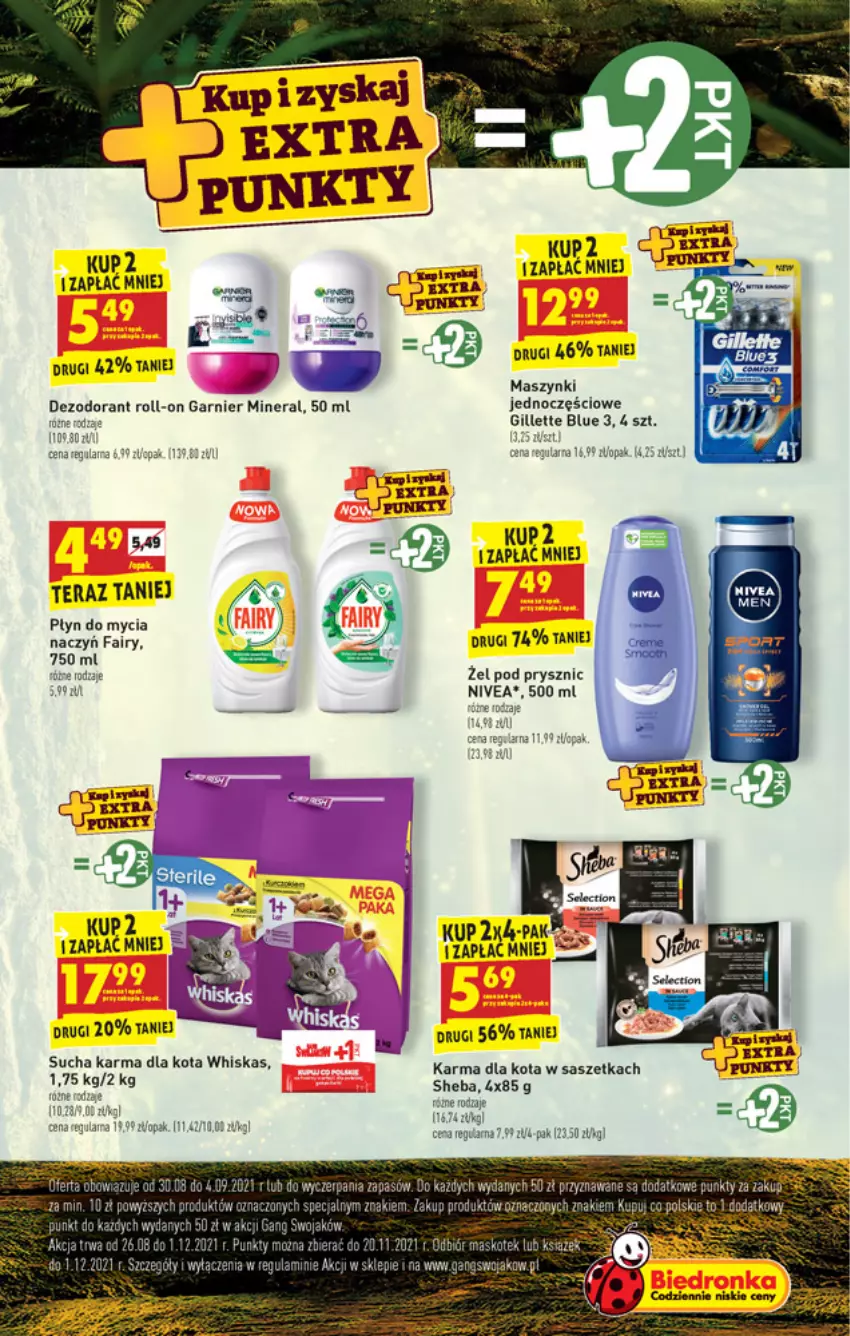 Gazetka promocyjna Biedronka - W tym tygodniu - ważna 30.08 do 04.09.2021 - strona 19 - produkty: Do mycia naczyń, Fa, Fairy, Garnier, Gillette, Nivea, Płyn do mycia, Płyn do mycia naczyń, Sheba, Sucha karma, Tera, Whiskas