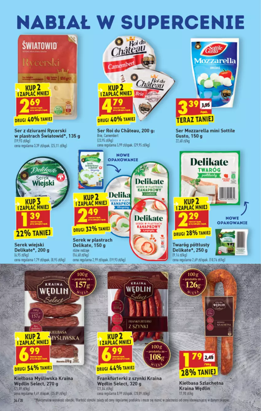 Gazetka promocyjna Biedronka - W tym tygodniu - ważna 30.08 do 04.09.2021 - strona 34 - produkty: Camembert, Fa, Frankfurterki, Kiełbasa, LG, Mozzarella, Ser, Ser z dziurami, Serek, Serek wiejski, Tera, Toyo, Twaróg, Twaróg półtłusty