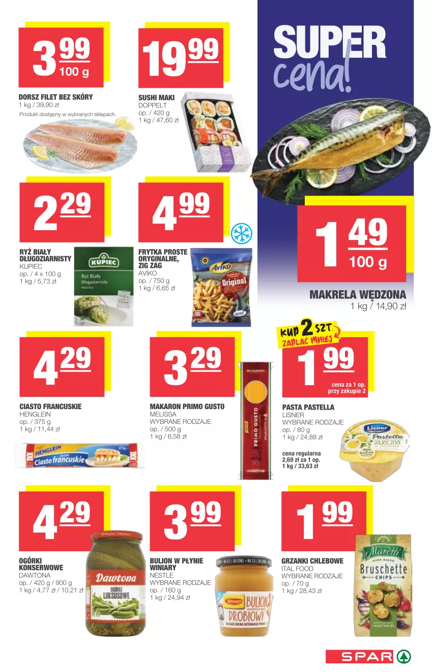 Gazetka promocyjna Spar - Spar - ważna 23.06 do 29.06.2021 - strona 5 - produkty: Bulion, Chleb, Ciasto francuskie, Dawtona, Dorsz, Gin, Kupiec, Lion, Lisner, Makaron, Pastella, Piec, Ser, Sushi, Winiary