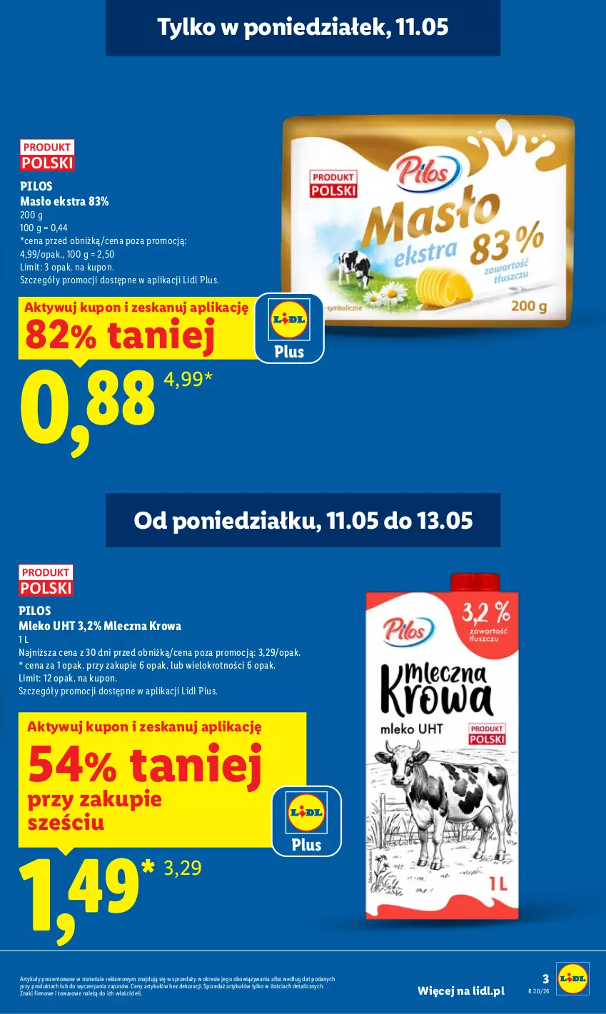 Gazetka promocyjna Lidl - Gazetka ważna od 11.05 do 13.05 - ważna 11.05 do 13.05.2026 - strona 3 - produkty: Masło, Mleko, Pilos
