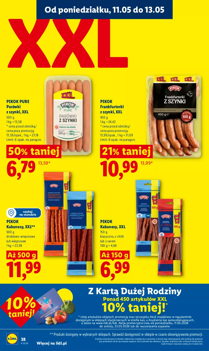 Gazetka promocyjna Lidl - Gazetka ważna od 11.05 do 13.05 - ważna 11.05 do 13.05.2026 - strona 38 - produkty: Frankfurterki, Kabanos, Parówki, Parówki z szynki, PIKOK, Pur, Ser