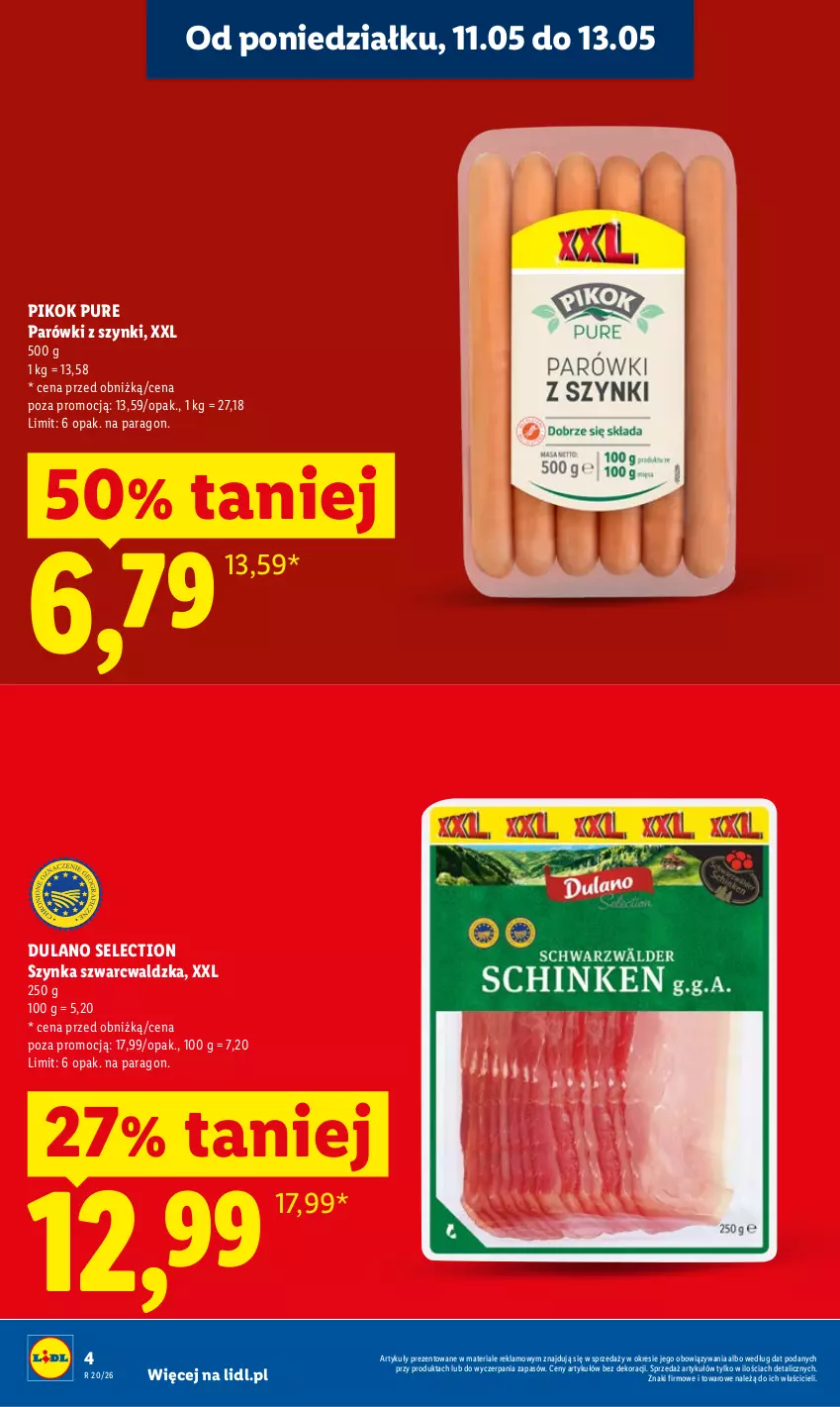 Gazetka promocyjna Lidl - Gazetka ważna od 11.05 do 13.05 - ważna 11.05 do 13.05.2026 - strona 4 - produkty: Dulano, Parówki, Parówki z szynki, PIKOK, Pur, Szynka