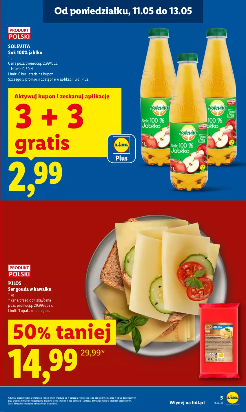 Gazetka promocyjna Lidl - Gazetka ważna od 11.05 do 13.05 - ważna 11.05 do 13.05.2026 - strona 5 - produkty: Gouda, Gra, Kawa, Pilos, Ser, Sok