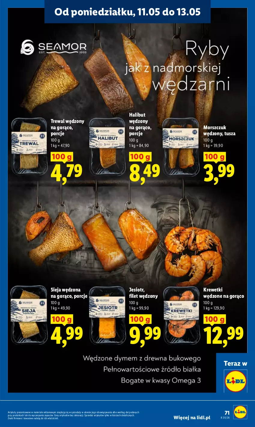 Gazetka promocyjna Lidl - Gazetka ważna od 11.05 do 13.05 - ważna 11.05 do 13.05.2026 - strona 71 - produkty: Halibut, Krewetki, Por, Sieja wędzona, Tera, Tusz