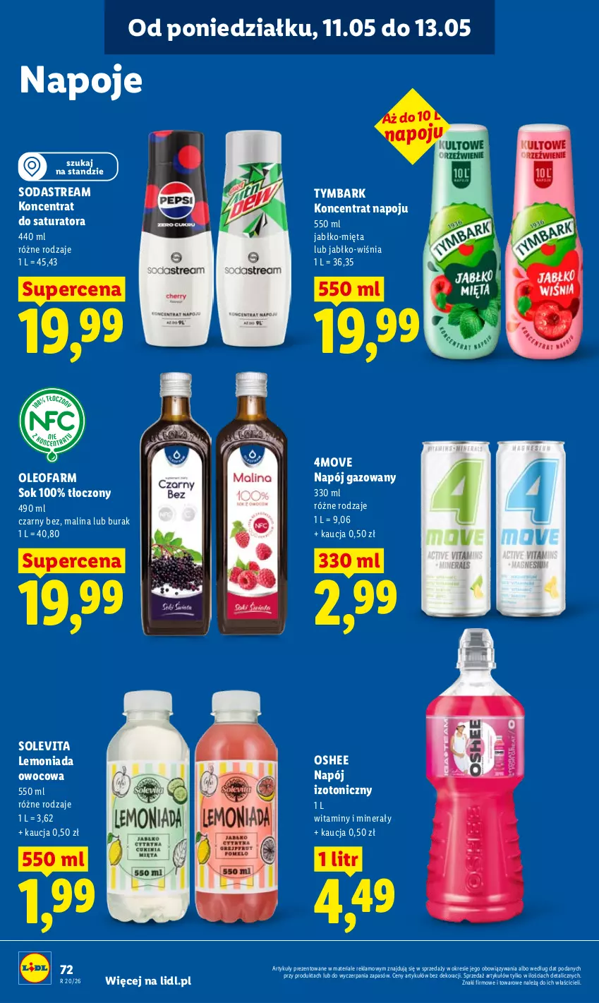 Gazetka promocyjna Lidl - Gazetka ważna od 11.05 do 13.05 - ważna 11.05 do 13.05.2026 - strona 72 - produkty: Fa, Lemoniada, Mięta, Napój, Napój gazowany, Napój izotoniczny, Napoje, Oleo, Oleofarm, Oshee, Sok, Tymbark