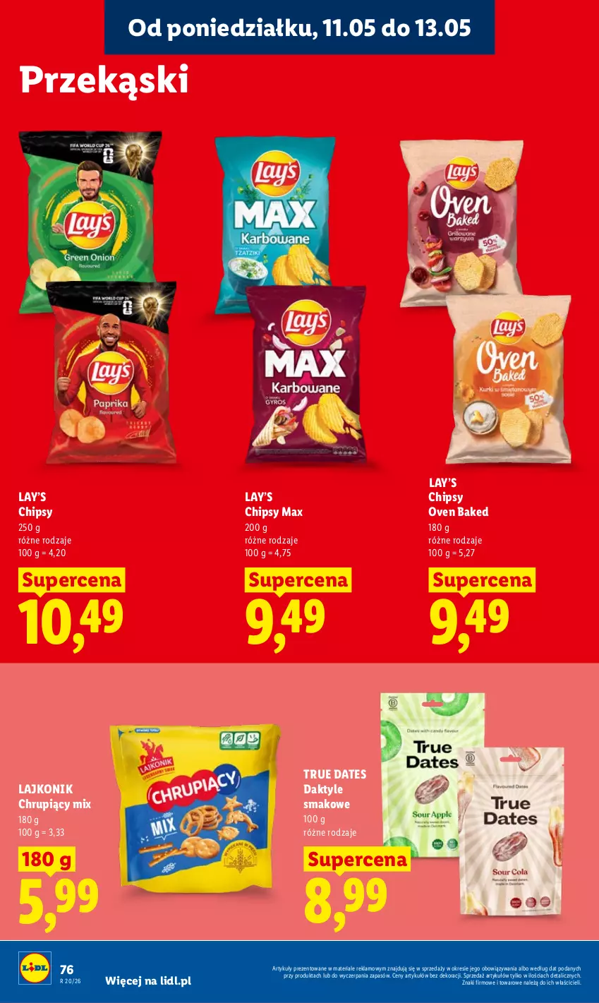 Gazetka promocyjna Lidl - Gazetka ważna od 11.05 do 13.05 - ważna 11.05 do 13.05.2026 - strona 78 - produkty: Chipsy, Daktyle, Lajkonik, Lay’s