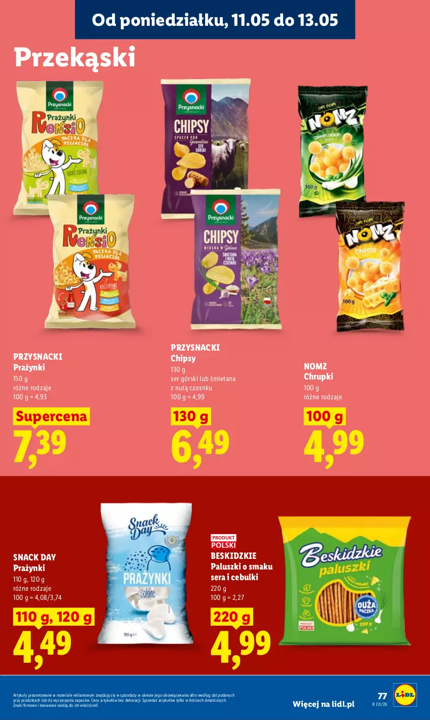 Gazetka promocyjna Lidl - Gazetka ważna od 11.05 do 13.05 - ważna 11.05 do 13.05.2026 - strona 79 - produkty: Beskidzki, Beskidzkie paluszki, Chipsy, Chrupki, Przysnacki, Ser