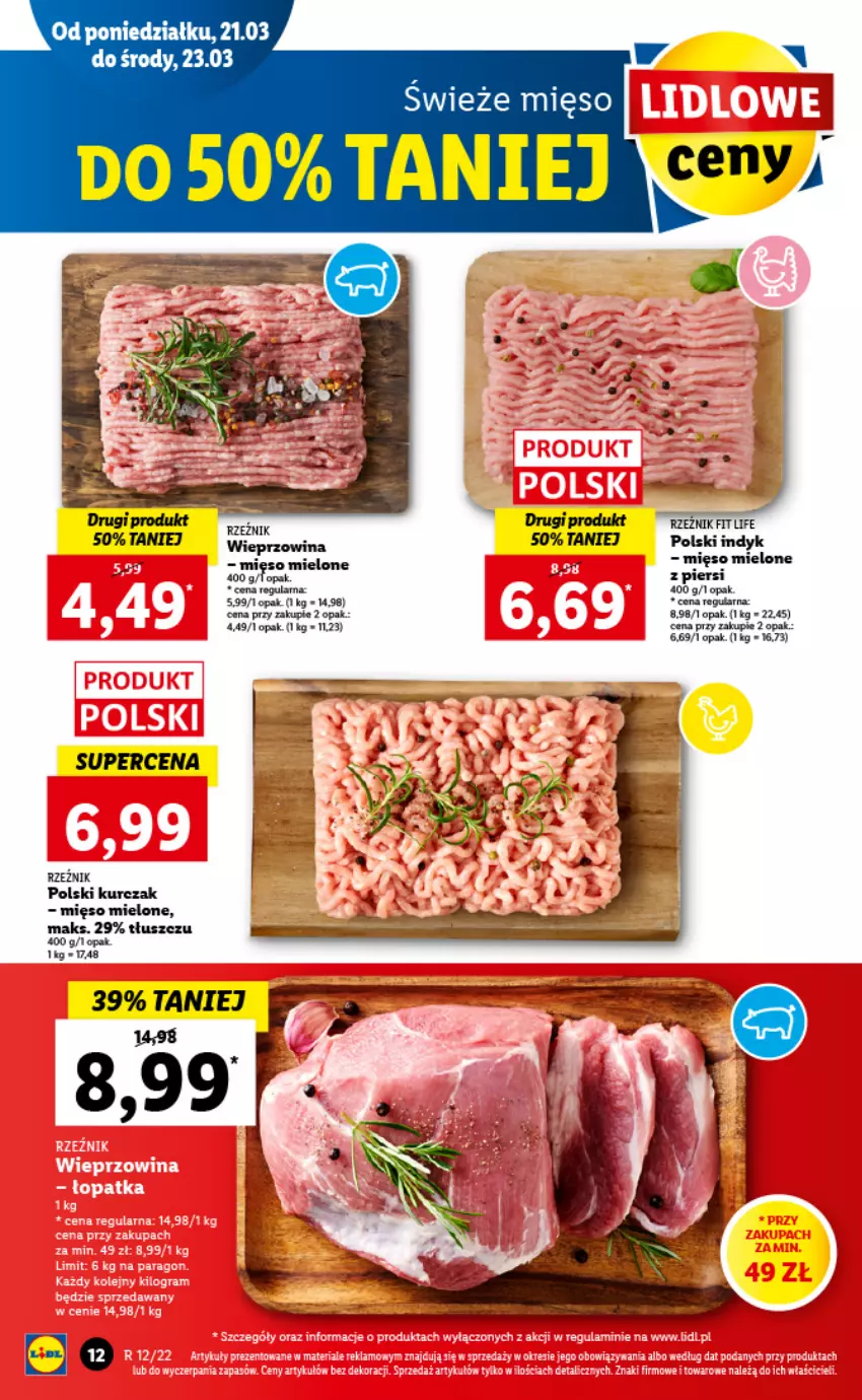 Gazetka promocyjna Lidl - GAZETKA - ważna 21.03 do 23.03.2022 - strona 12 - produkty: Kurczak, Mięso, Mięso mielone, Wieprzowina