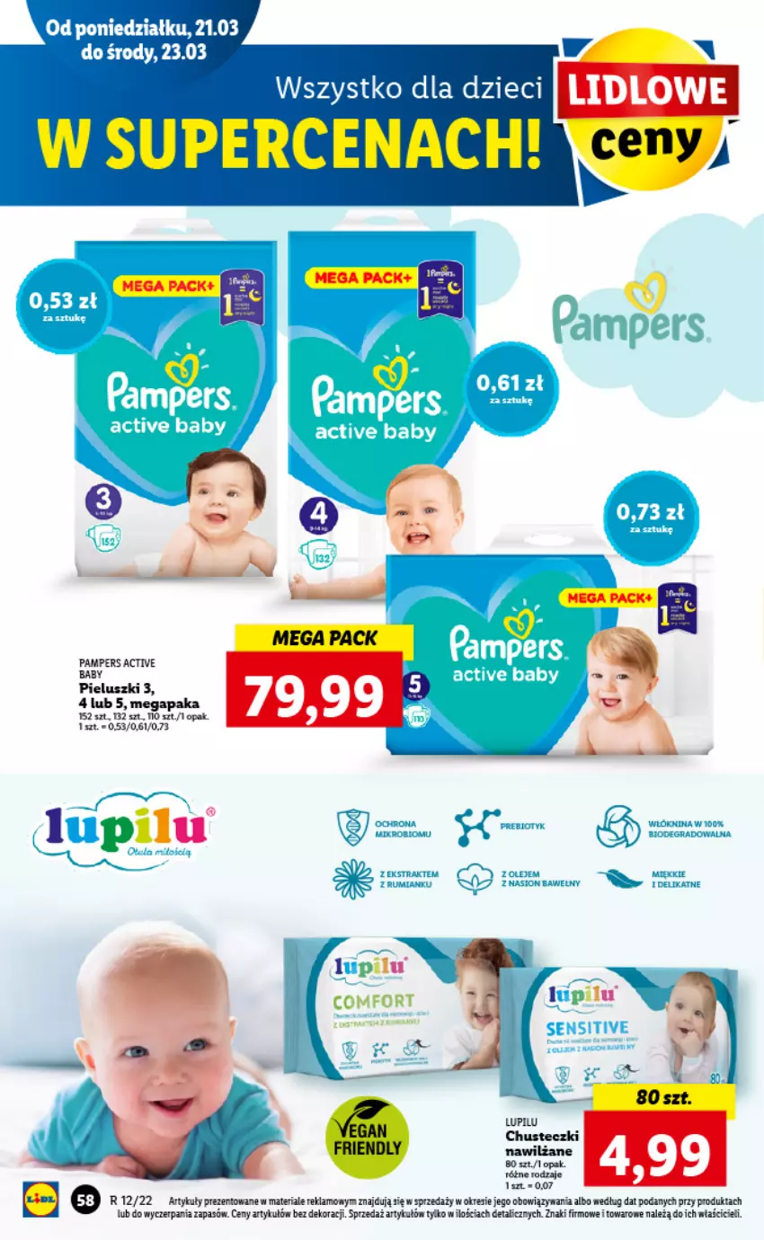 Gazetka promocyjna Lidl - GAZETKA - ważna 21.03 do 23.03.2022 - strona 58 - produkty: Chusteczki, Chusteczki nawilzane, Pampers