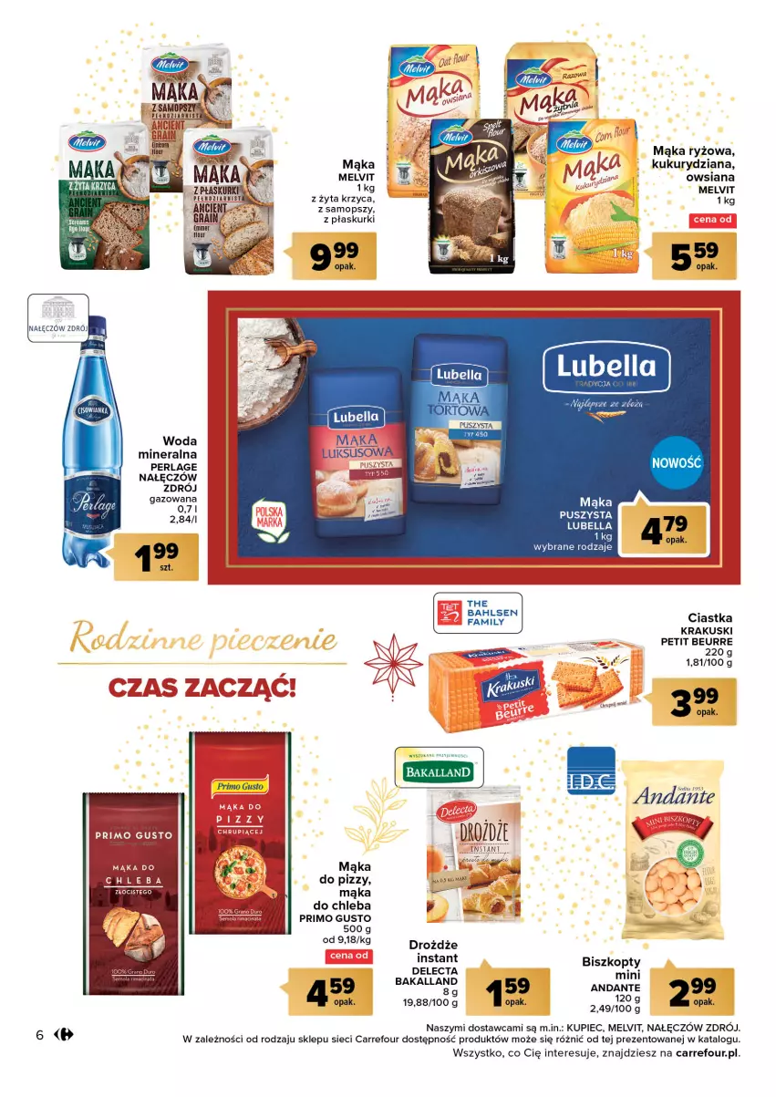 Gazetka promocyjna Carrefour - Gazetka Świąteczne wypieki - ważna 22.11 do 11.12.2022 - strona 6 - produkty: Bakalland, Bell, Bella, Biszkopty, Chleb, Ciastka, Delecta, Drożdże, Krakus, Krakuski, Kupiec, LG, Lubella, Mąka, Melvit, Mola, Mop, Piec, Ryż, Woda