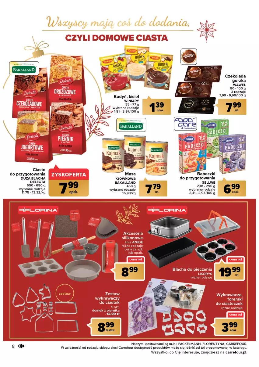 Gazetka promocyjna Carrefour - Gazetka Świąteczne wypieki - ważna 22.11 do 11.12.2022 - strona 8 - produkty: Babeczki, Bakalland, Blacha do pieczenia, Budyń, Czekolada, Czekolada gorzka, Delecta, Fa, Kisiel, Piec, Stek, Wawel, Winiary