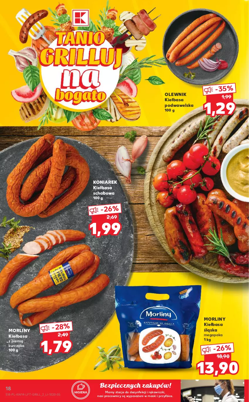 Gazetka promocyjna Kaufland - ważna 08.04 do 14.04.2021 - strona 18 - produkty: BIC, Grill, Kiełbasa, Kiełbasa podwawelska, Kiełbasa schabowa, Kiełbasa śląska, Kurczak, Morliny, Olewnik, Piec, Wawel