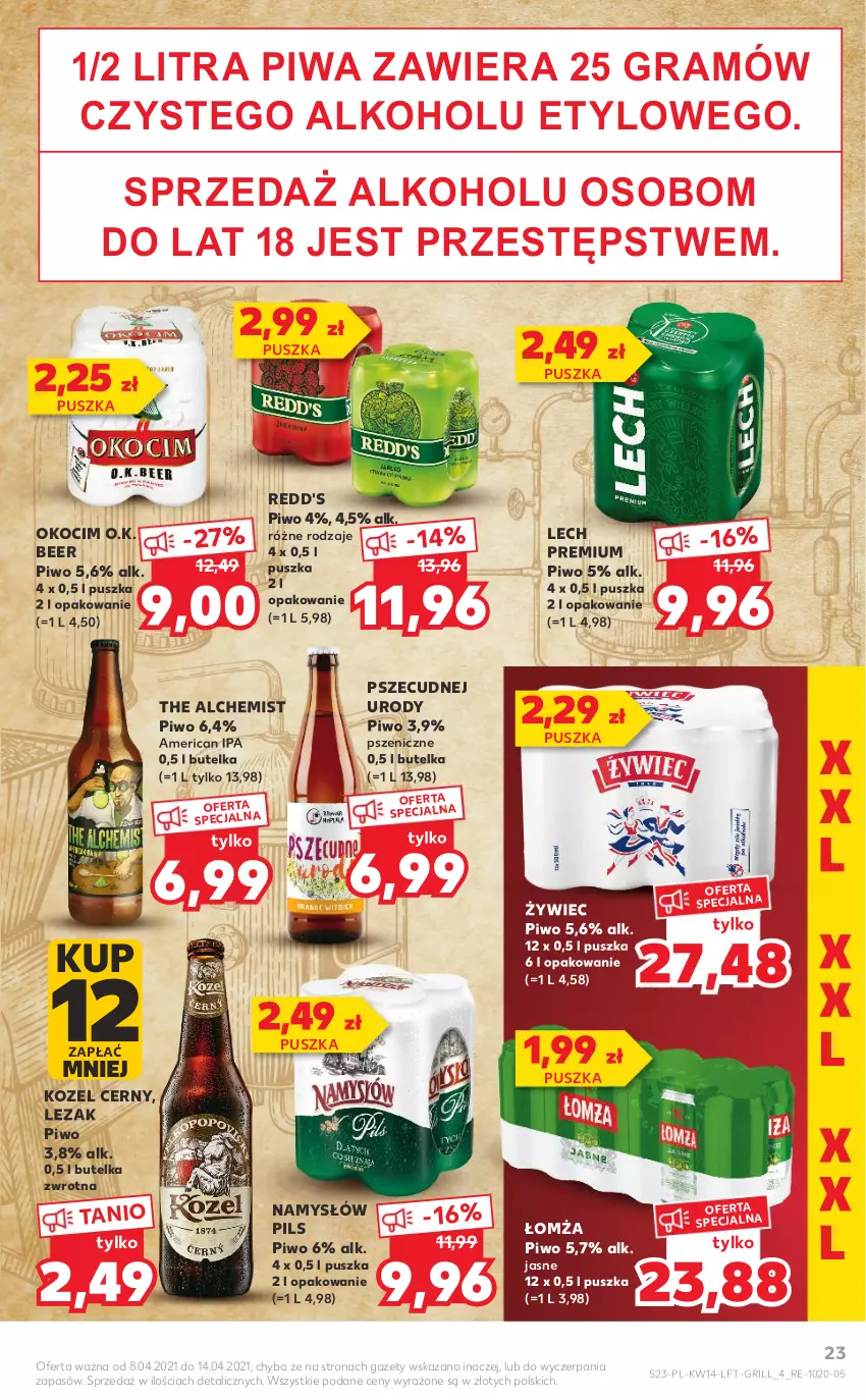 Gazetka promocyjna Kaufland - ważna 08.04 do 14.04.2021 - strona 23 - produkty: Gra, Grill, Koc, Kozel, Lech Premium, Namysłów, Okocim, Piwa, Piwo, Redd's