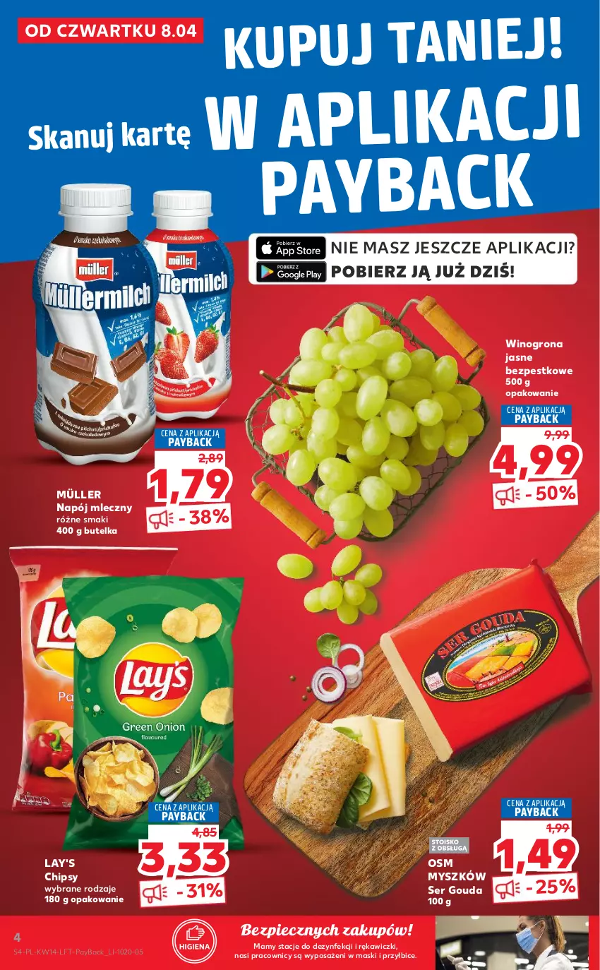 Gazetka promocyjna Kaufland - ważna 08.04 do 14.04.2021 - strona 4 - produkty: BIC, Chipsy, Gouda, Müller, Mysz, Napój, Napój mleczny, Piec, Ser, Wino, Winogrona