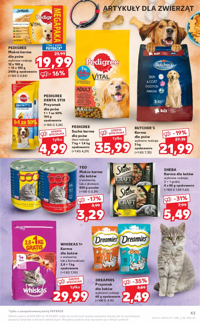 Gazetka promocyjna Kaufland - ważna 08.04 do 14.04.2021 - strona 43 - produkty: Gra, Kurczak, Mokra karma, Pedigree, Sheba, Sucha karma, Whiskas