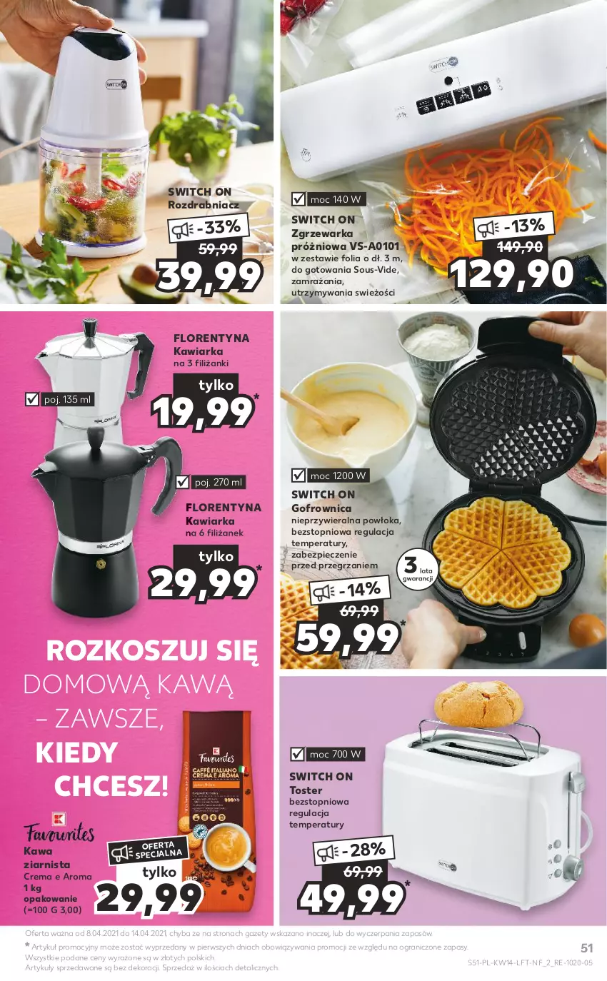 Gazetka promocyjna Kaufland - ważna 08.04 do 14.04.2021 - strona 51 - produkty: Gofrownica, Gra, Kawa, Kawa ziarnista, Kawiarka, Kosz, Piec, Rozdrabniacz, Top, Toster, Warka