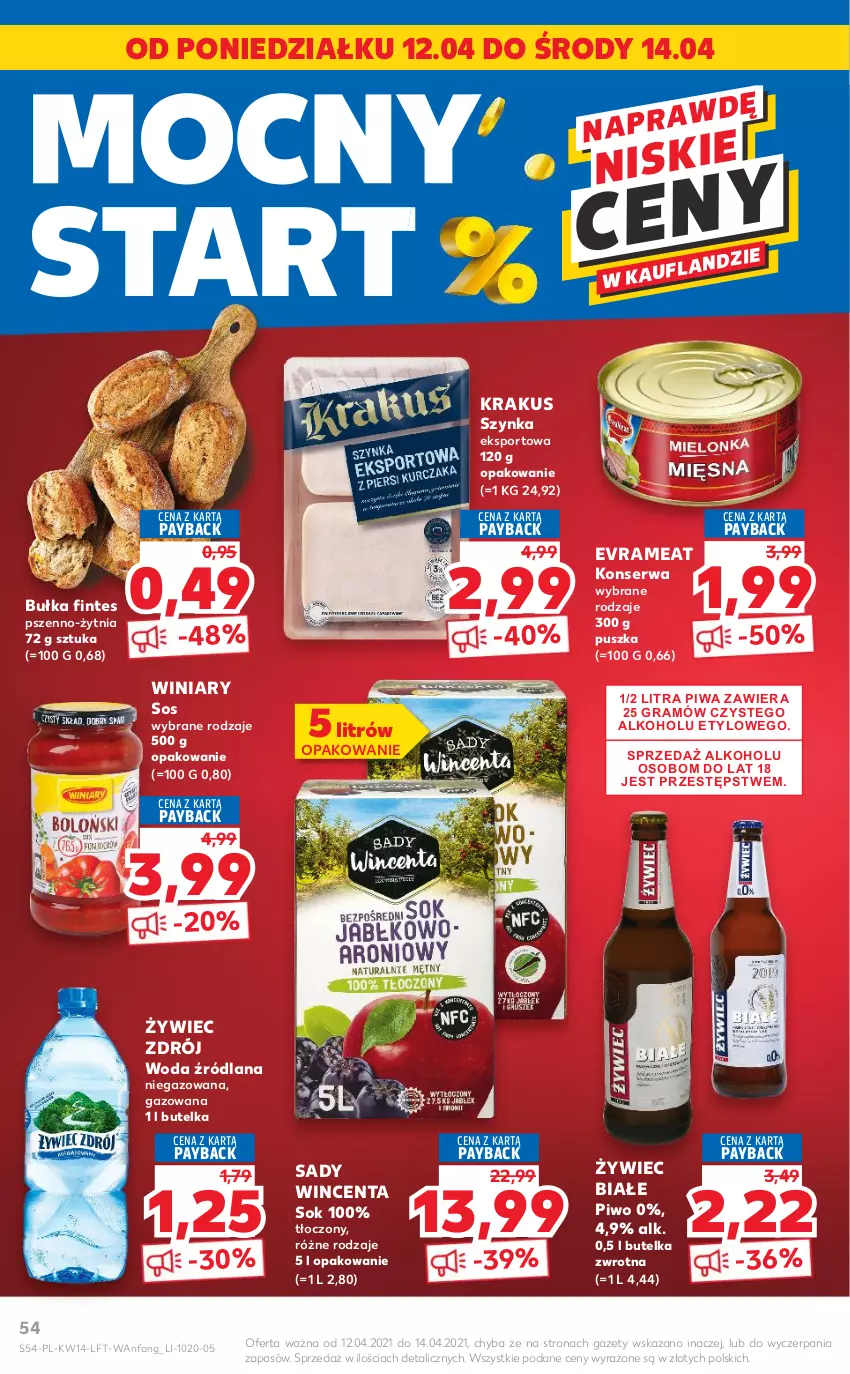 Gazetka promocyjna Kaufland - ważna 08.04 do 14.04.2021 - strona 54 - produkty: Bułka, Fa, Gra, Krakus, LANA, Piwa, Piwo, Por, Ser, Sok, Sos, Sport, Szynka, Winiary, Woda