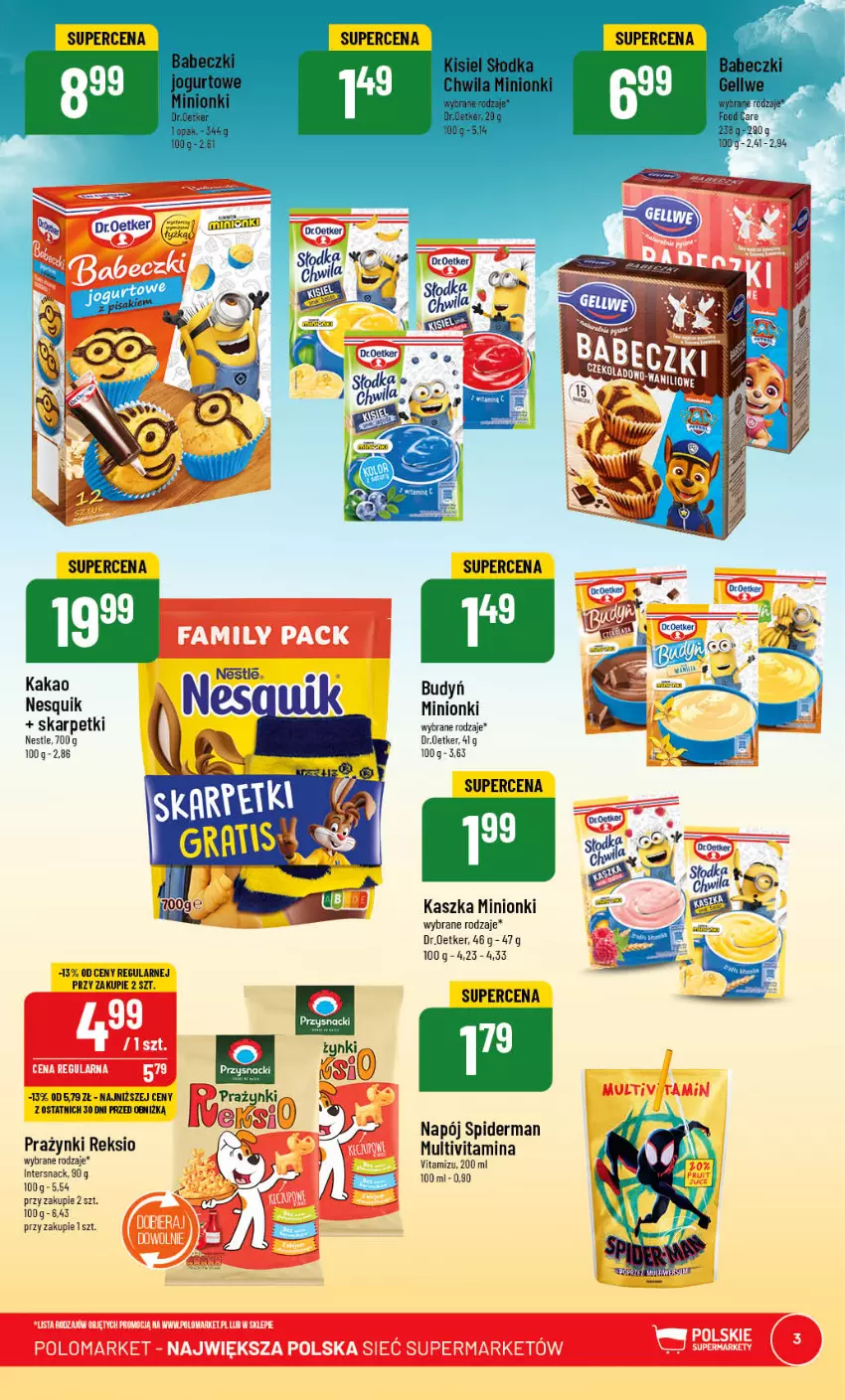 Gazetka promocyjna PoloMarket - Gazetka pomocyjna - ważna 31.05 do 06.06.2023 - strona 3 - produkty: Budyń, Kakao, Karp, Napój, Nesquik, Przysnacki, Skarpetki, Sok, Spiderman