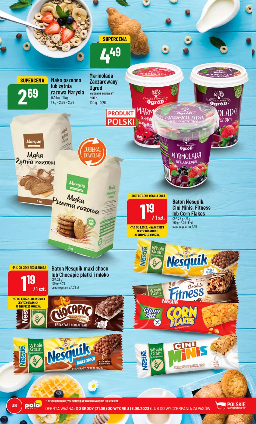 Gazetka promocyjna PoloMarket - Gazetka pomocyjna - ważna 31.05 do 06.06.2023 - strona 38 - produkty: Baton, Cini Minis, Corn flakes, Fa, Mąka, Mąka pszenna, Marmolada, Mleko, Mola, Nesquik, Ogród