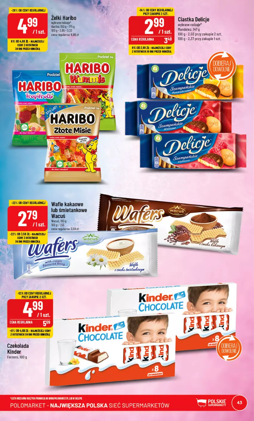 Gazetka promocyjna PoloMarket - Gazetka pomocyjna - ważna 31.05 do 06.06.2023 - strona 43 - produkty: Ciastka, Czekolada, Delicje, Ferrero, Haribo, Kakao, Kinder, Wafle