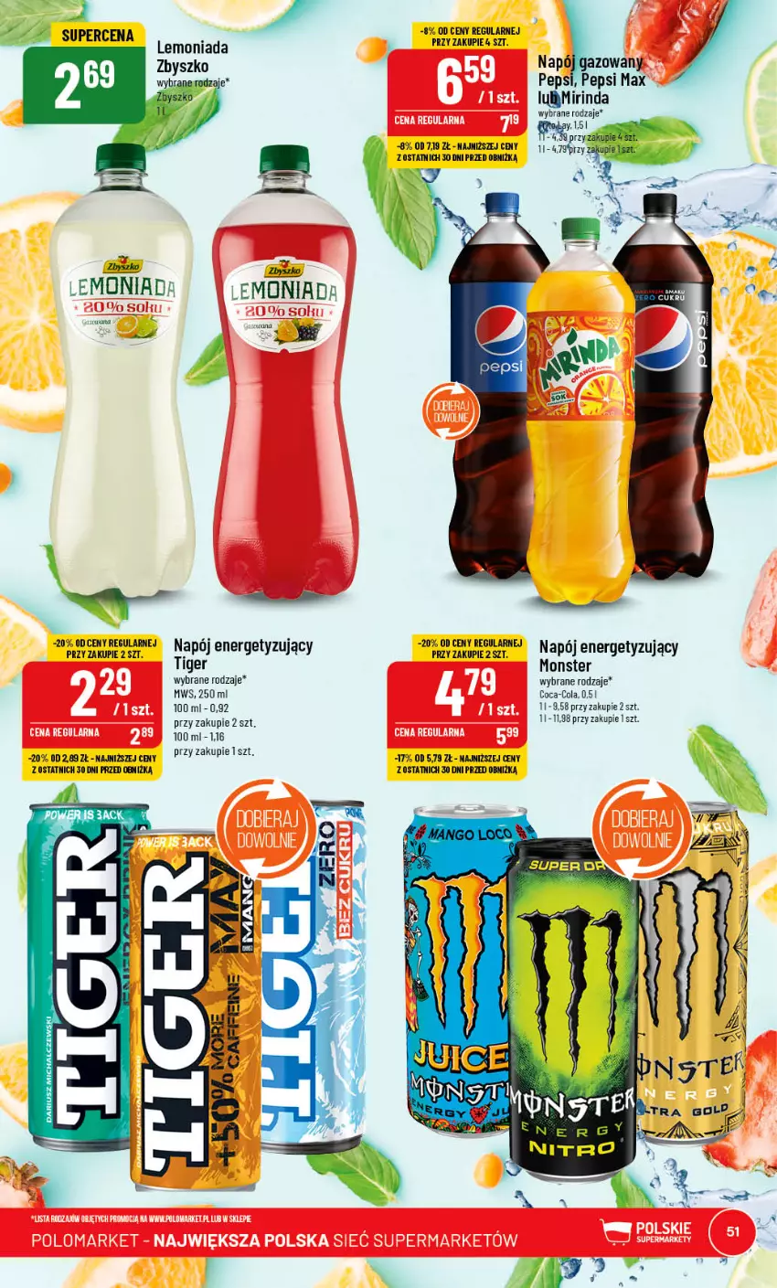 Gazetka promocyjna PoloMarket - Gazetka pomocyjna - ważna 31.05 do 06.06.2023 - strona 51 - produkty: Coca-Cola, Mirinda, Napój, Pepsi, Pepsi max, Tiger