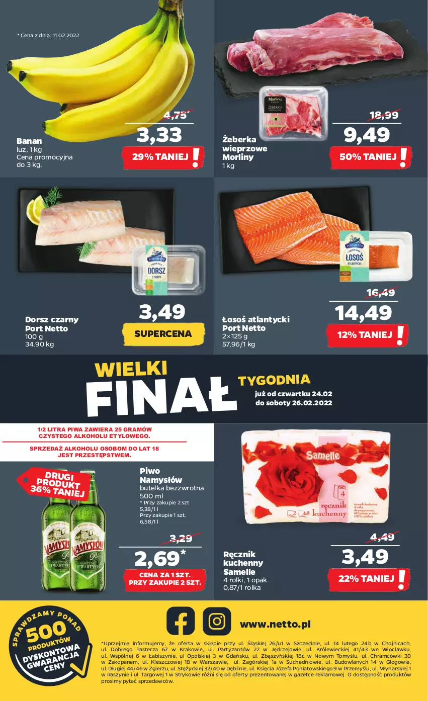 Gazetka promocyjna Netto - Gazetka spożywcza - ważna 21.02 do 26.02.2022 - strona 21 - produkty: Dorsz, Fa, Gra, Morliny, Namysłów, Piwa, Piwo, Por, Ręcznik, Ręcznik kuchenny, Rolki