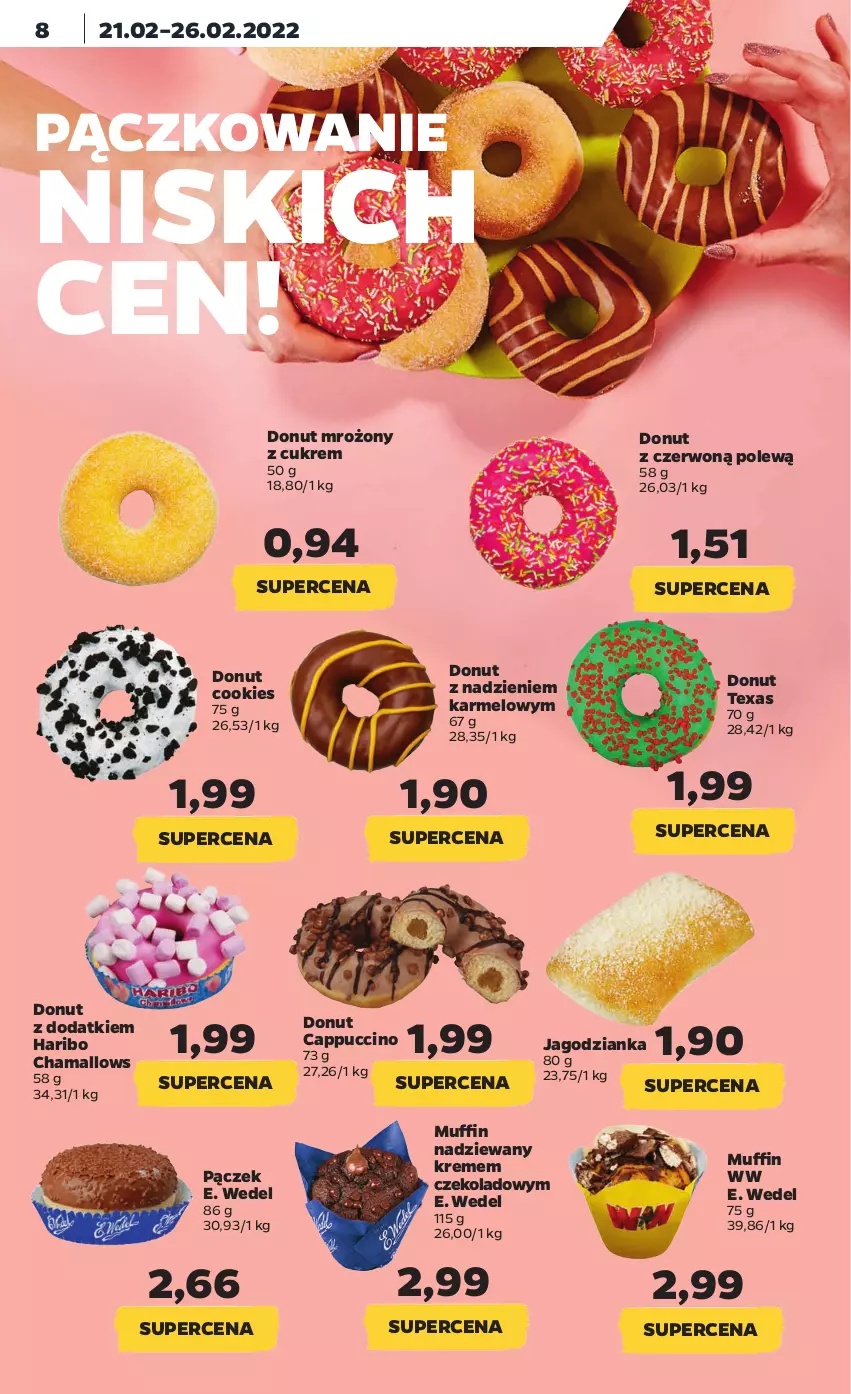 Gazetka promocyjna Netto - Gazetka spożywcza - ważna 21.02 do 26.02.2022 - strona 8 - produkty: Cappuccino, Donut, E. Wedel, Hama, Haribo, Jagodzianka, Pączek