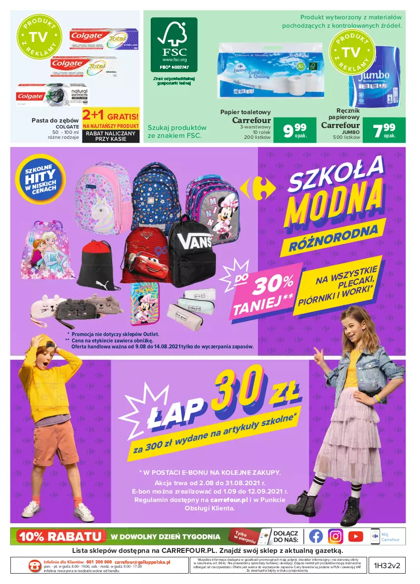 Gazetka promocyjna Carrefour - Gazetka Carrefour - ważna 09.08 do 21.08.2021 - strona 25 - produkty: Colgate, Gra, LG, Olej, Papier, Papier toaletowy, Pasta do zębów, Plecak, Ręcznik