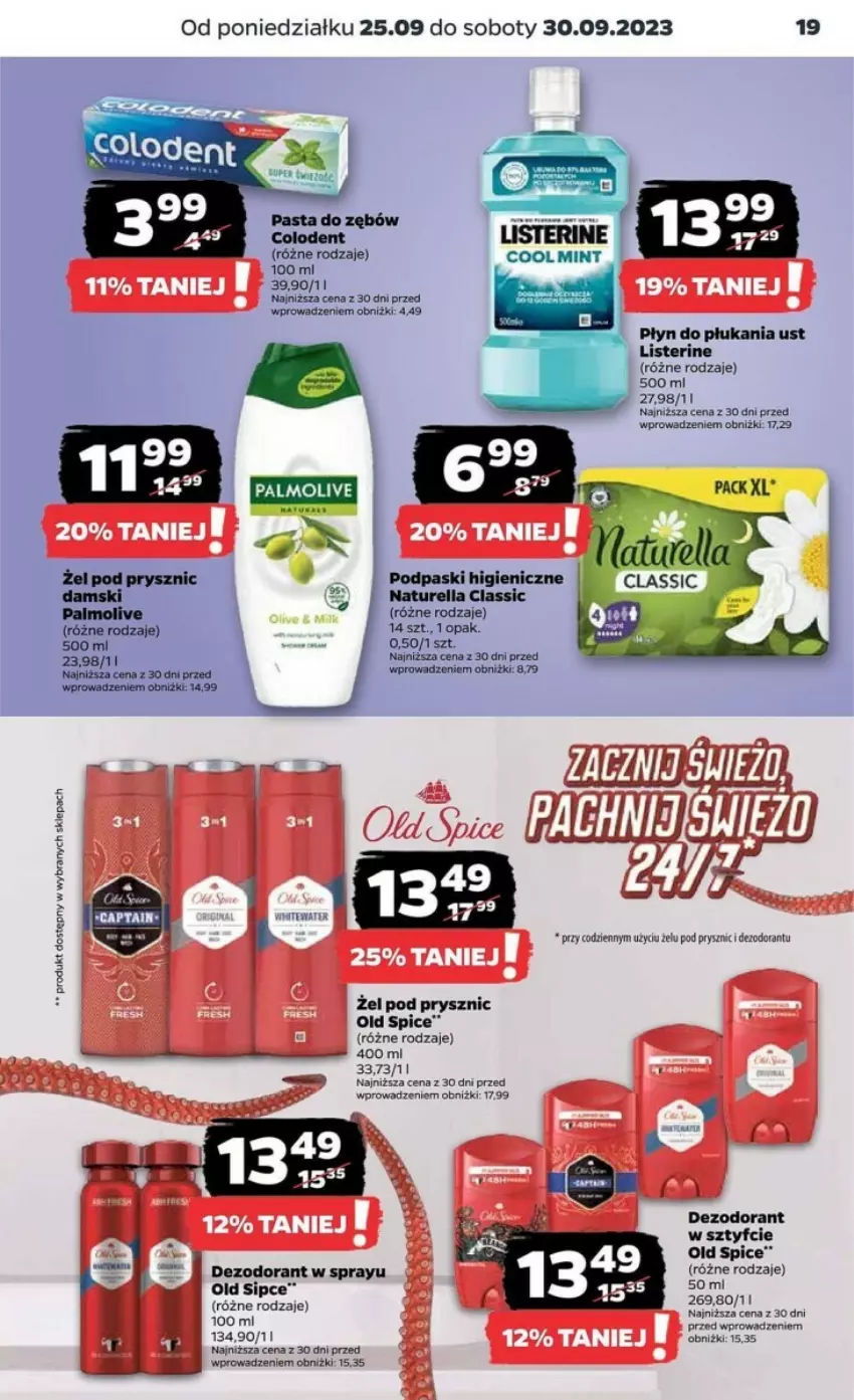 Gazetka promocyjna Netto - ważna 25.09 do 30.09.2023 - strona 11 - produkty: Dezodorant, Listerine, Naturell, Naturella, Old Spice, Palmolive, Płyn do płukania, Podpaski