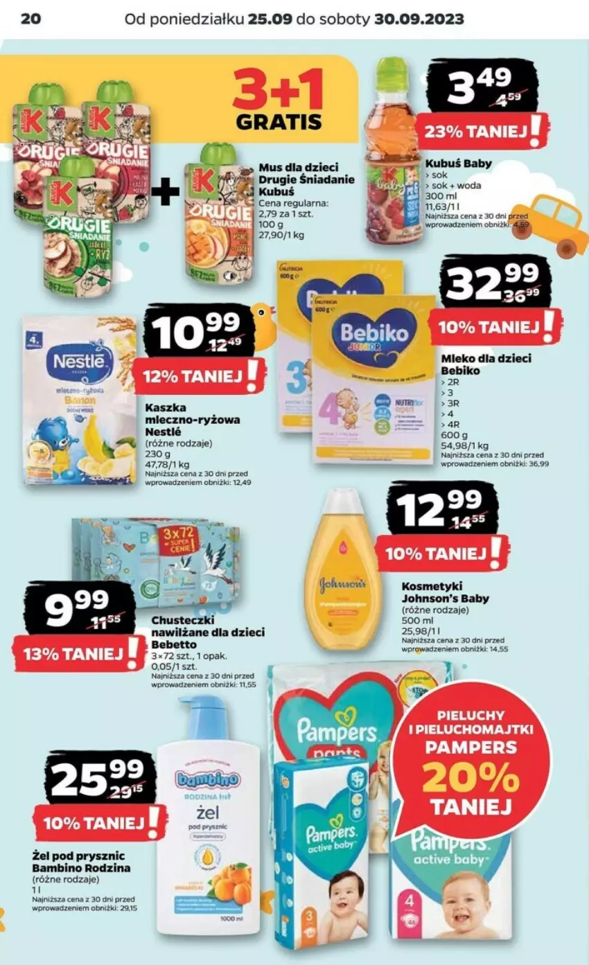 Gazetka promocyjna Netto - ważna 25.09 do 30.09.2023 - strona 13 - produkty: Bebiko, Chusteczki, Dzieci, Gra, Johnson's, Johnson's Baby, Kubuś, Majtki, Mus, Pieluchomajtki, Pieluchy, Sok, Woda