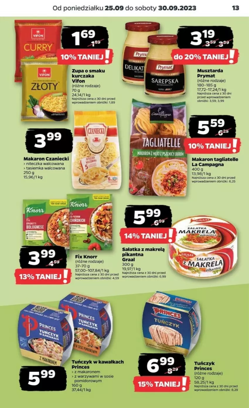 Gazetka promocyjna Netto - ważna 25.09 do 30.09.2023 - strona 5 - produkty: Fa, Gra, Graal, Kawa, Knorr, Kurczak, Makaron, Makrelą, Mus, Musztarda, Prymat, Sałat, Sałatka, Sałatka z makrelą, Sos, Tagliatelle, Tuńczyk, Warzywa, Zupa