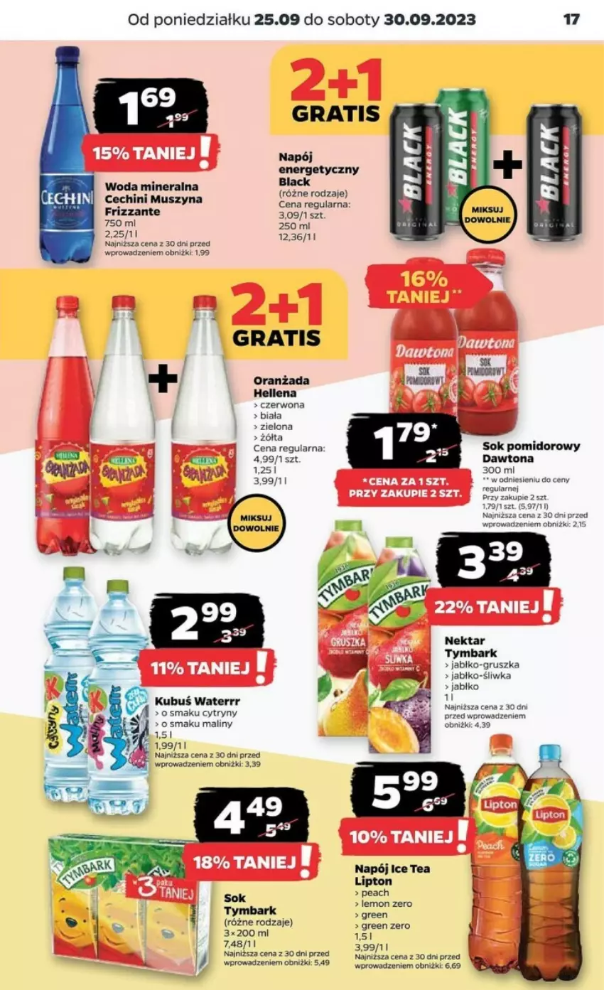 Gazetka promocyjna Netto - ważna 25.09 do 30.09.2023 - strona 9 - produkty: Cytryny, Dawtona, Fa, Gra, Hellena, Ice tea, Kubuś, Kubuś Waterrr, Lack, Lipton, Maliny, Mus, Napój, Nektar, Oranżada, Sok, Sok pomidorowy, Szyna, Tymbark, Woda, Woda mineralna