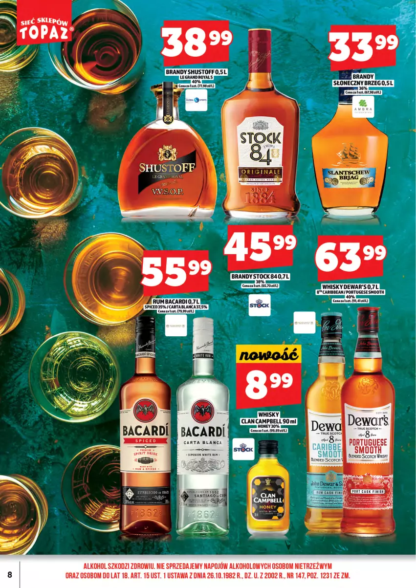 Gazetka promocyjna Topaz - Gazetka - ważna 01.01 do 15.01.2026 - strona 10 - produkty: Bacardi, Brandy, Gra, Por, Rum, Stock, Whisky