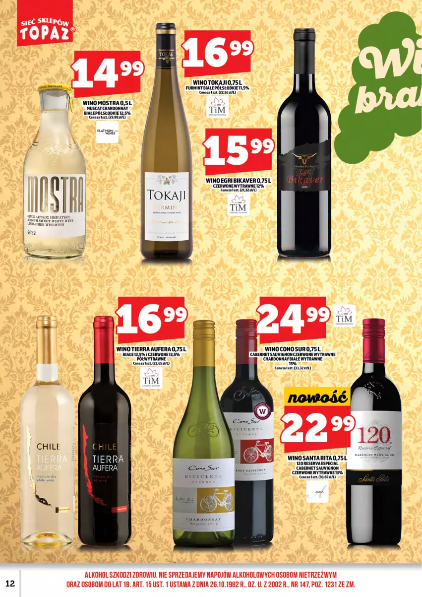 Gazetka promocyjna Topaz - Gazetka - ważna 01.01 do 15.01.2026 - strona 14 - produkty: Cabernet Sauvignon, Chardonnay, Mus, Tokaji, Wino