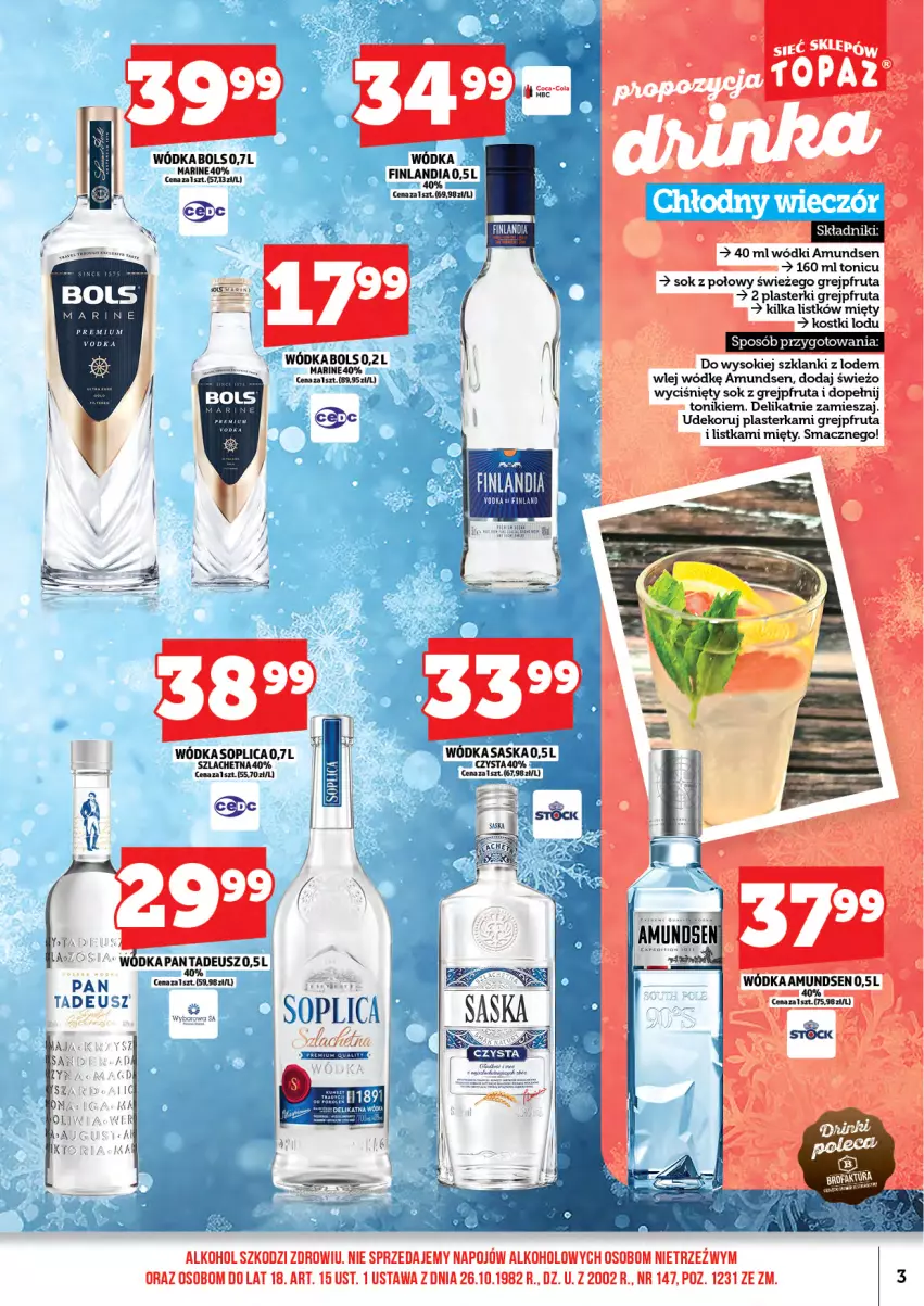Gazetka promocyjna Topaz - Gazetka - ważna 01.01 do 15.01.2026 - strona 5 - produkty: Amundsen, Bols, Grejpfrut, Lanki, Plasterki, Saska, Sok, Soplica, Tonik, Wódka, Wyborowa
