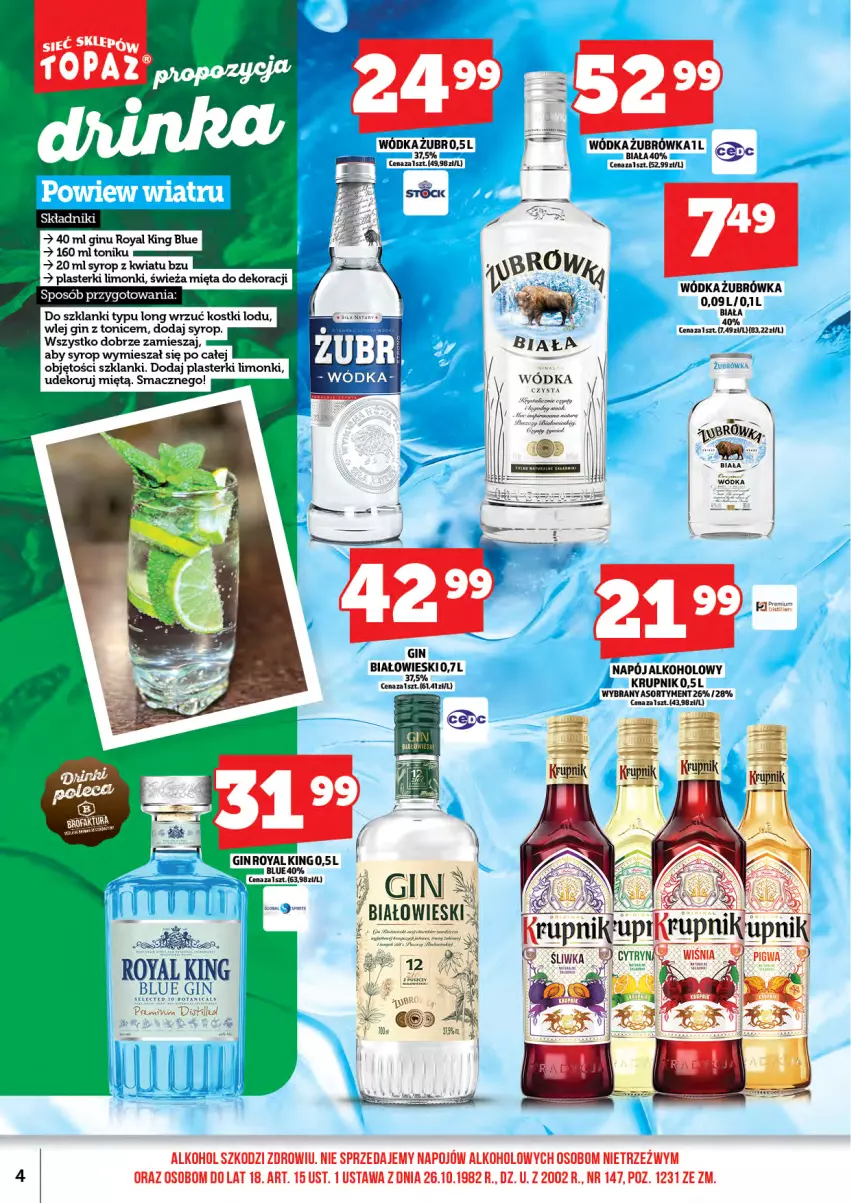 Gazetka promocyjna Topaz - Gazetka - ważna 01.01 do 15.01.2026 - strona 6 - produkty: Gin, Inka, Krupnik, Lanki, Mięta, Napój, Plasterki, Syrop, Wódka