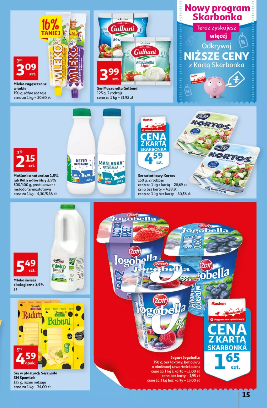 Gazetka promocyjna Auchan - Gazetka przeNISKIE CENY – PrzeWyborne produkty regionalne Hipermarkety - ważna 08.09 do 14.09.2022 - strona 15 - produkty: Galbani, Gin, Gra, Kefir, Kefir naturalny, LG, Maślanka, Mleko, Mleko zagęszczone, Mozzarella, Sałat, Ser, Tera, Termos