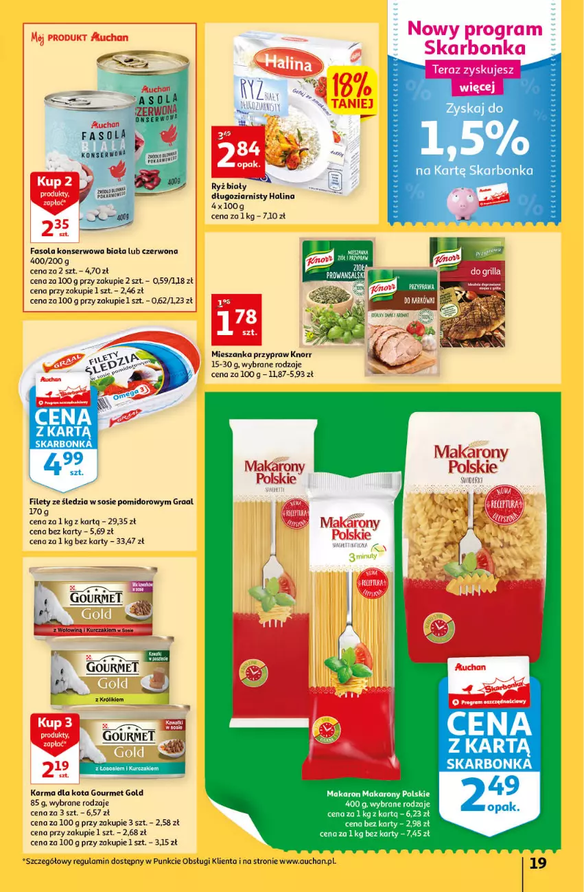 Gazetka promocyjna Auchan - Gazetka przeNISKIE CENY – PrzeWyborne produkty regionalne Hipermarkety - ważna 08.09 do 14.09.2022 - strona 19 - produkty: Fa, Fasola, Gourmet Gold, Gra, Graal, Knorr, Królik, Makaron, Ryż, Ryż biały, Ser, Sos, Tera