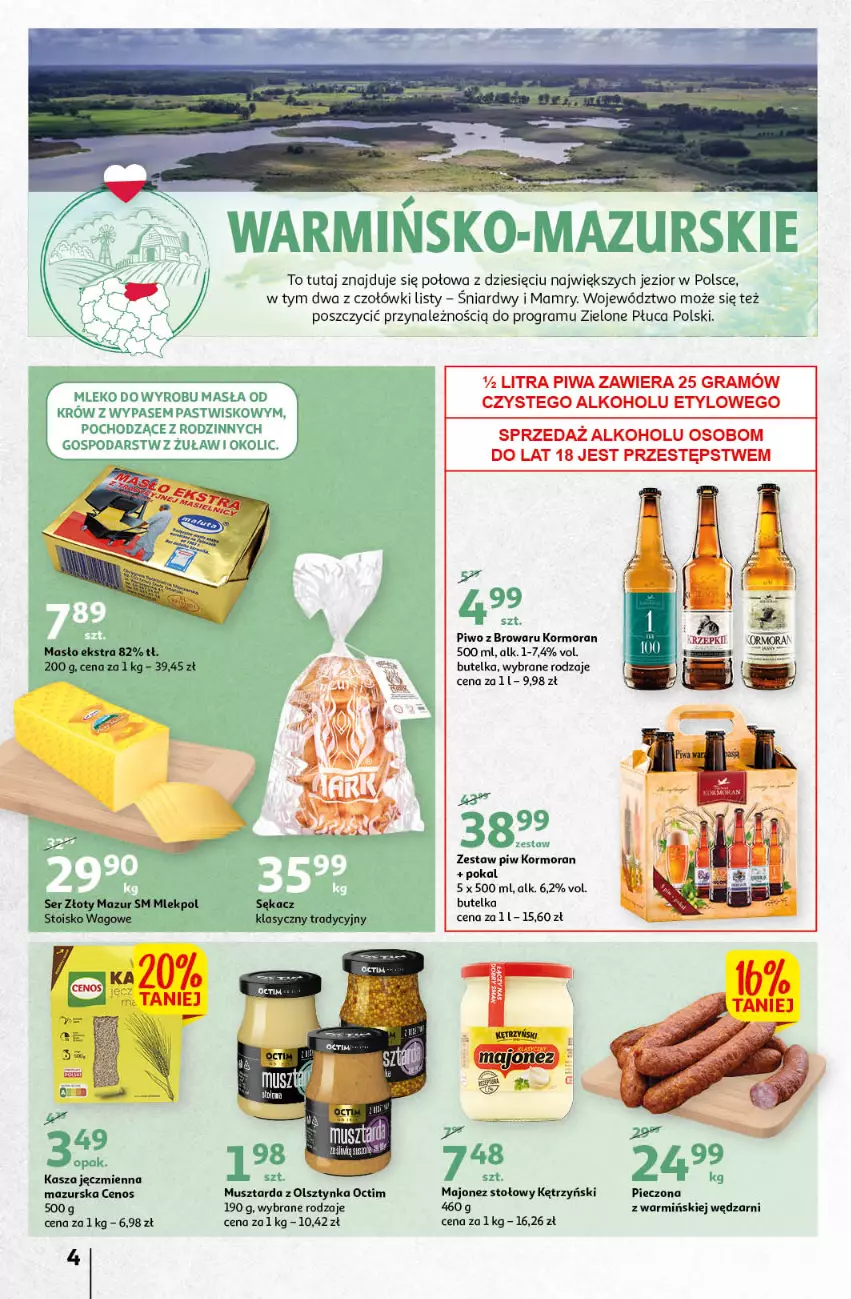 Gazetka promocyjna Auchan - Gazetka przeNISKIE CENY – PrzeWyborne produkty regionalne Hipermarkety - ważna 08.09 do 14.09.2022 - strona 4 - produkty: Cenos, Gra, Kasza, Kasza jęczmienna, Masło, Mleko, Mus, Musztarda, Piec, Piwa, Piwo, Sękacz, Ser, Złoty Mazur