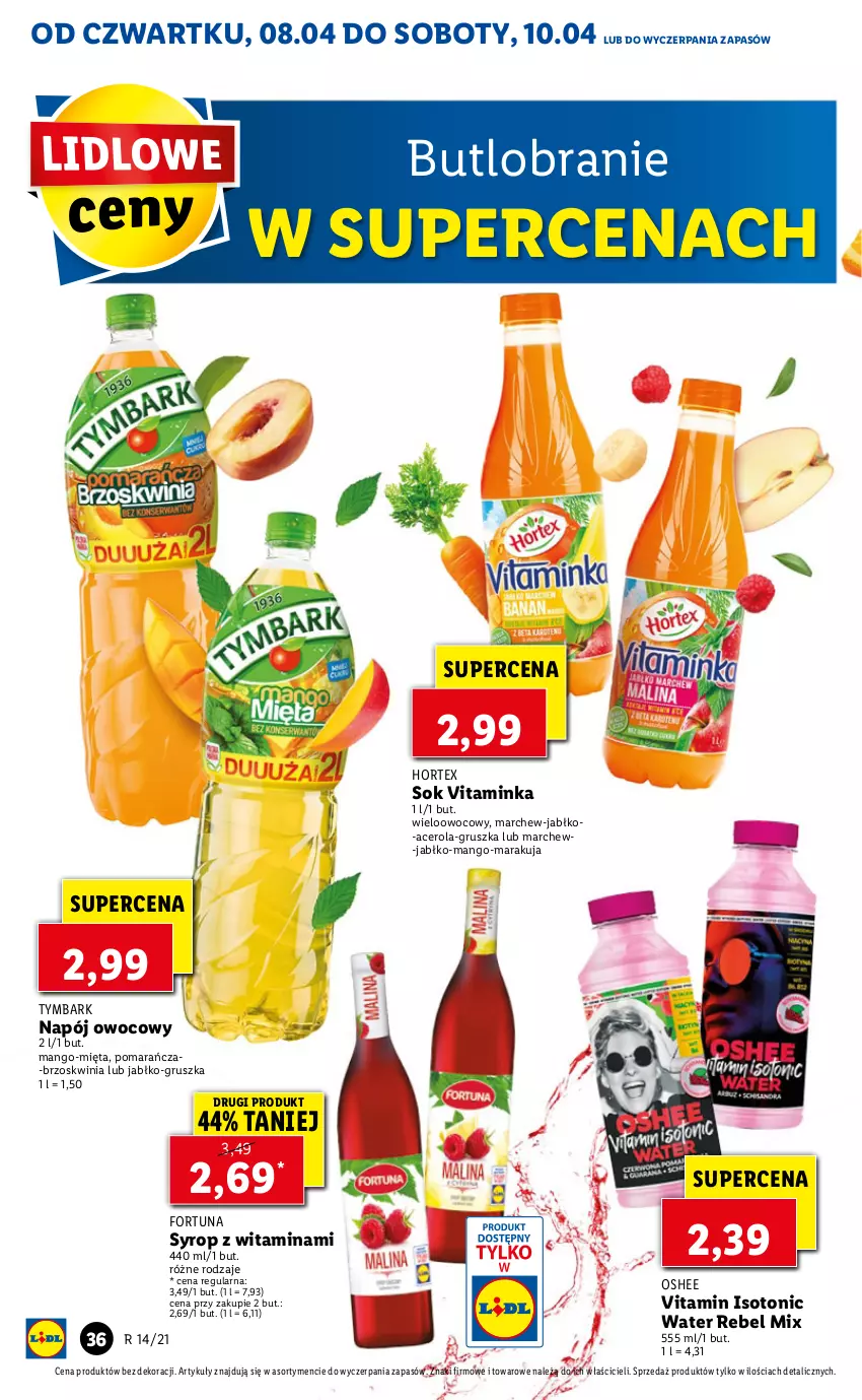 Gazetka promocyjna Lidl - Od Czwartku - ważna 08.04 do 10.04.2021 - strona 36 - produkty: Acer, Fortuna, Hortex, Inka, Mango, Mięta, Napój, Oshee, Sok, Syrop, Tymbark