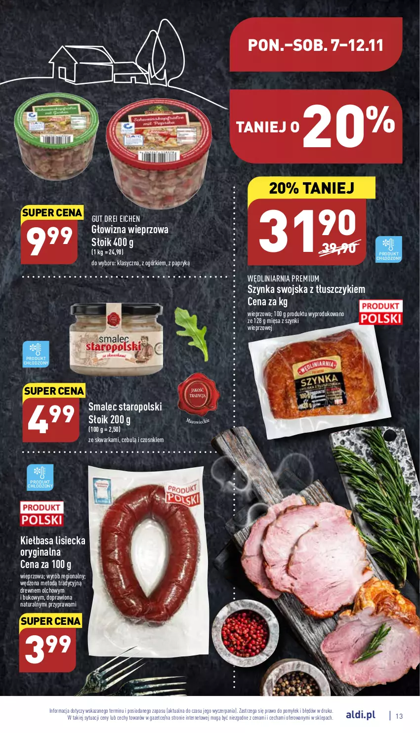 Gazetka promocyjna Aldi - Pełny katalog - ważna 07.11 do 12.11.2022 - strona 13 - produkty: Gin, Kiełbasa, Smalec, Szynka, Warka