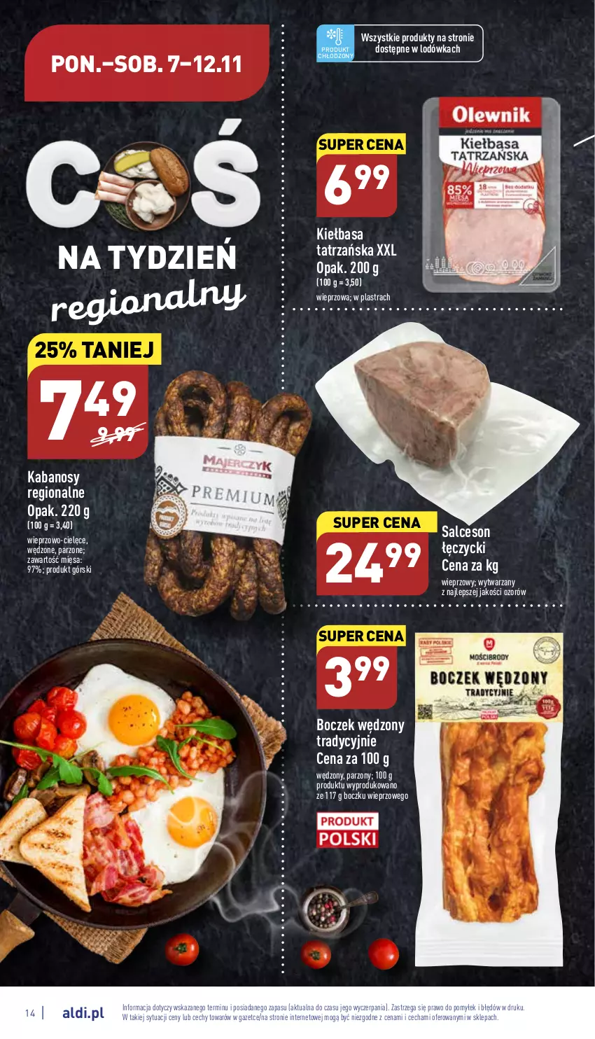 Gazetka promocyjna Aldi - Pełny katalog - ważna 07.11 do 12.11.2022 - strona 14 - produkty: Boczek, Kabanos, Kiełbasa, Lodówka, Salceson