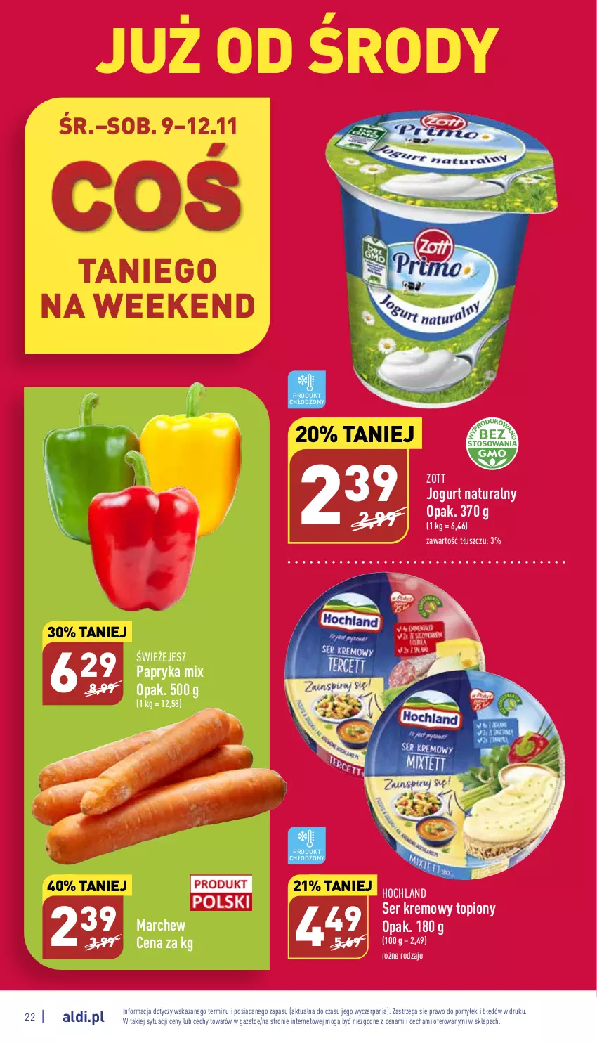 Gazetka promocyjna Aldi - Pełny katalog - ważna 07.11 do 12.11.2022 - strona 22 - produkty: Hochland, Jogurt, Jogurt naturalny, Papryka, Ser, Top, Zott