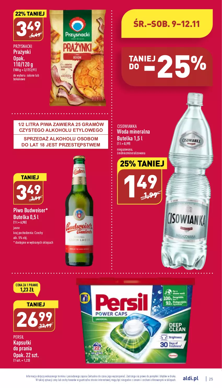 Gazetka promocyjna Aldi - Pełny katalog - ważna 07.11 do 12.11.2022 - strona 25 - produkty: Beko, Cisowianka, Gra, Kapsułki do prania, Persil, Piwa, Piwo, Przysnacki, Ser, Woda, Woda mineralna