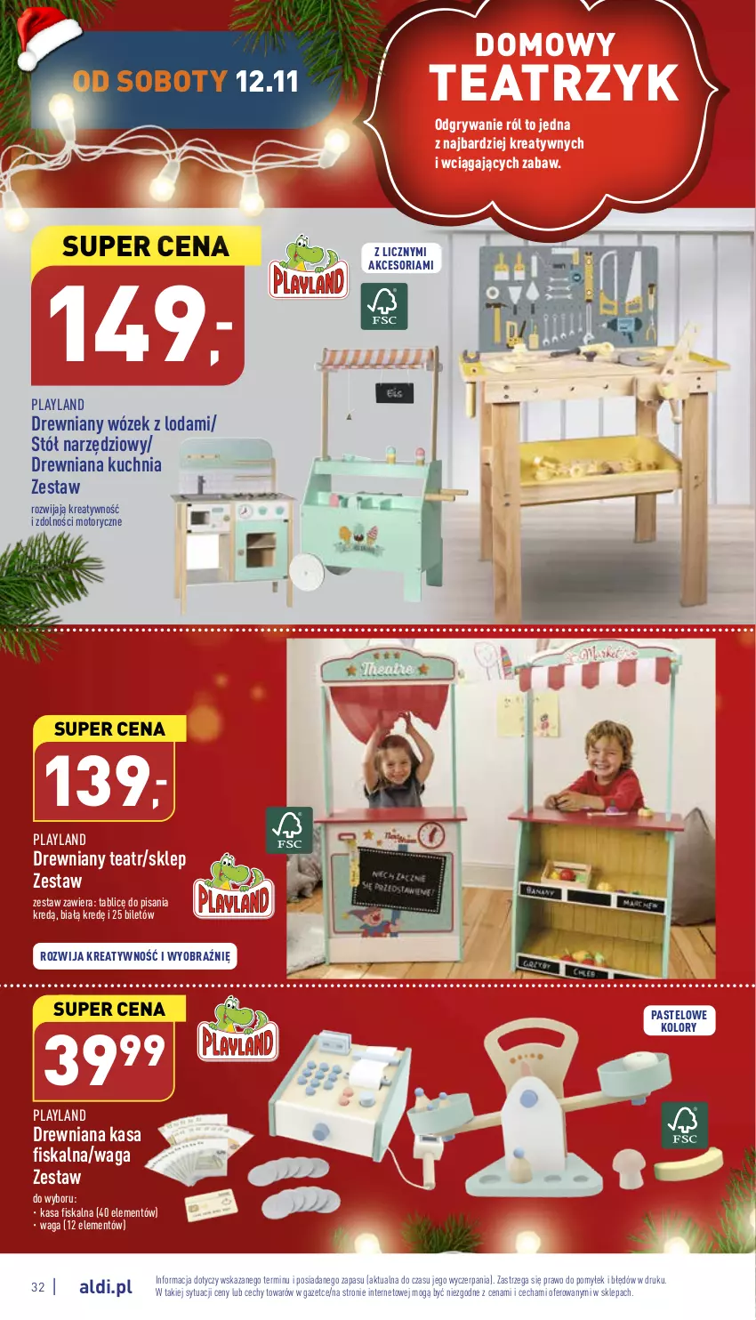 Gazetka promocyjna Aldi - Pełny katalog - ważna 07.11 do 12.11.2022 - strona 32 - produkty: Drewniana kuchnia, Gry, Kuchnia, Stół, Waga, Wózek