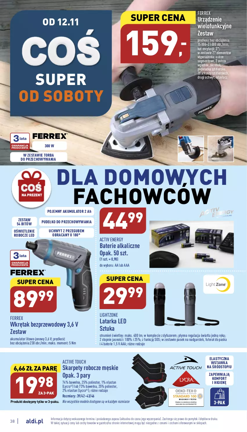 Gazetka promocyjna Aldi - Pełny katalog - ważna 07.11 do 12.11.2022 - strona 38 - produkty: Akumulator, Baterie alkaliczne, Fa, Karp, Latarka, Latarka LED, Pasek, Podkład, Podkładka, Pudełko, Rum, Sos, Stek, Tarka, Tera, Top, Torba, Urządzenie wielofunkcyjne, Wełna, Wkręt