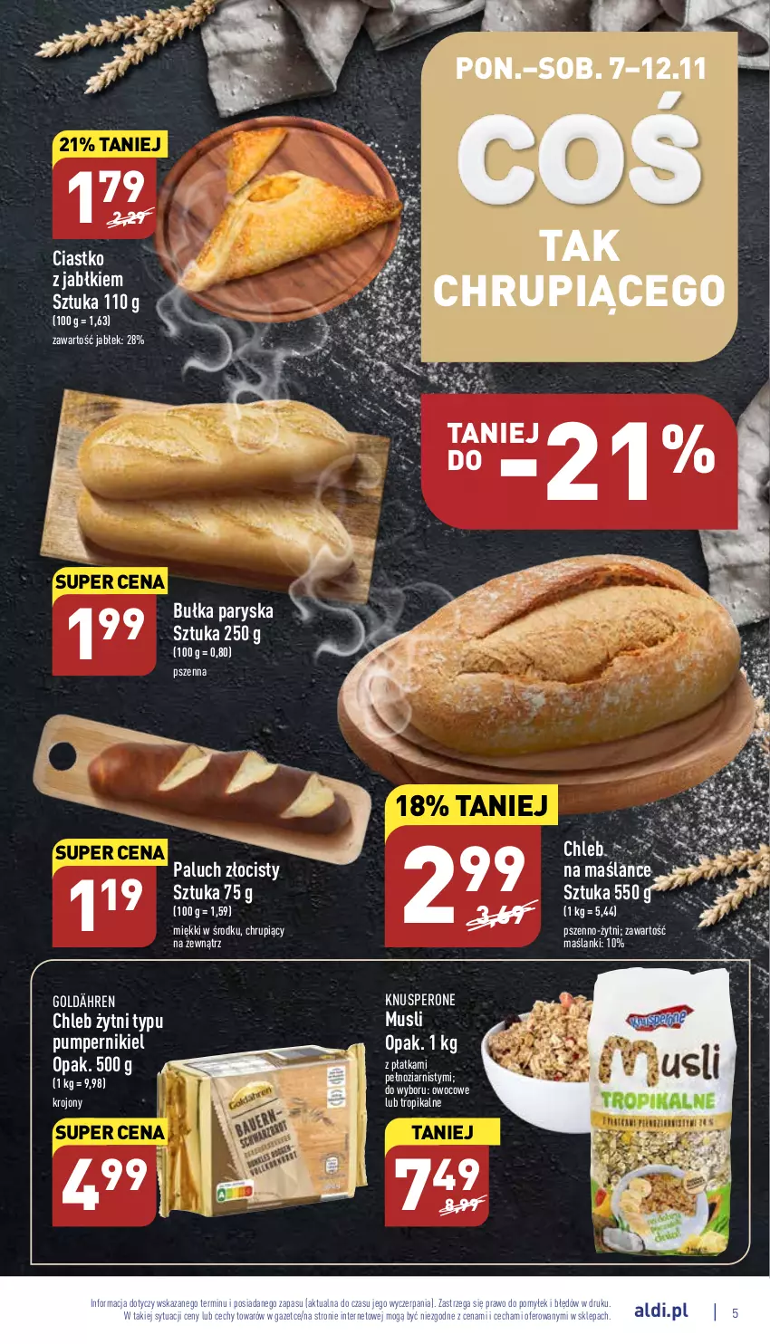 Gazetka promocyjna Aldi - Pełny katalog - ważna 07.11 do 12.11.2022 - strona 5 - produkty: Bułka, Chleb, Lanki, Mus